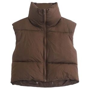 🆕 Cropped Brown Puffer Vest